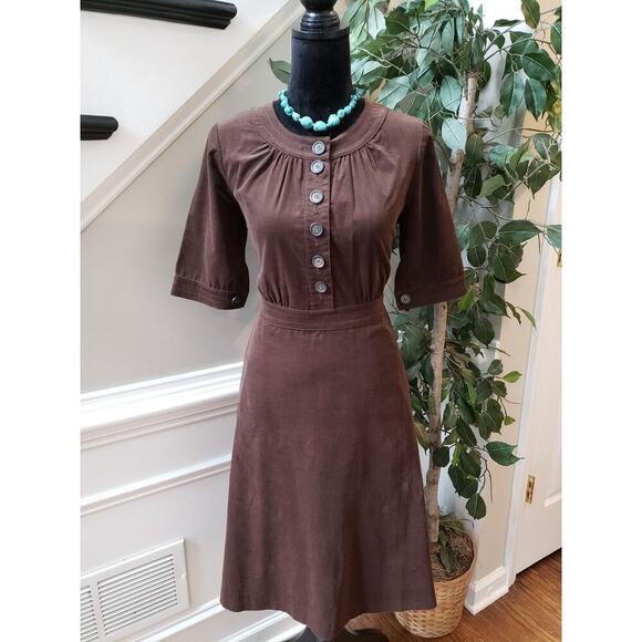 J. Crew Dresses & Skirts - J. Crew A Line Dress Women's 6 Brown Corduroy Button-Up Short Sleeve Round Neck